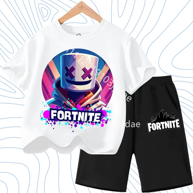 Fortnites Series T-shirt Shorts Suit for Children Hot Game Top and Pants Set Summer Cute Home Loungewear Outfit Birthday Gift