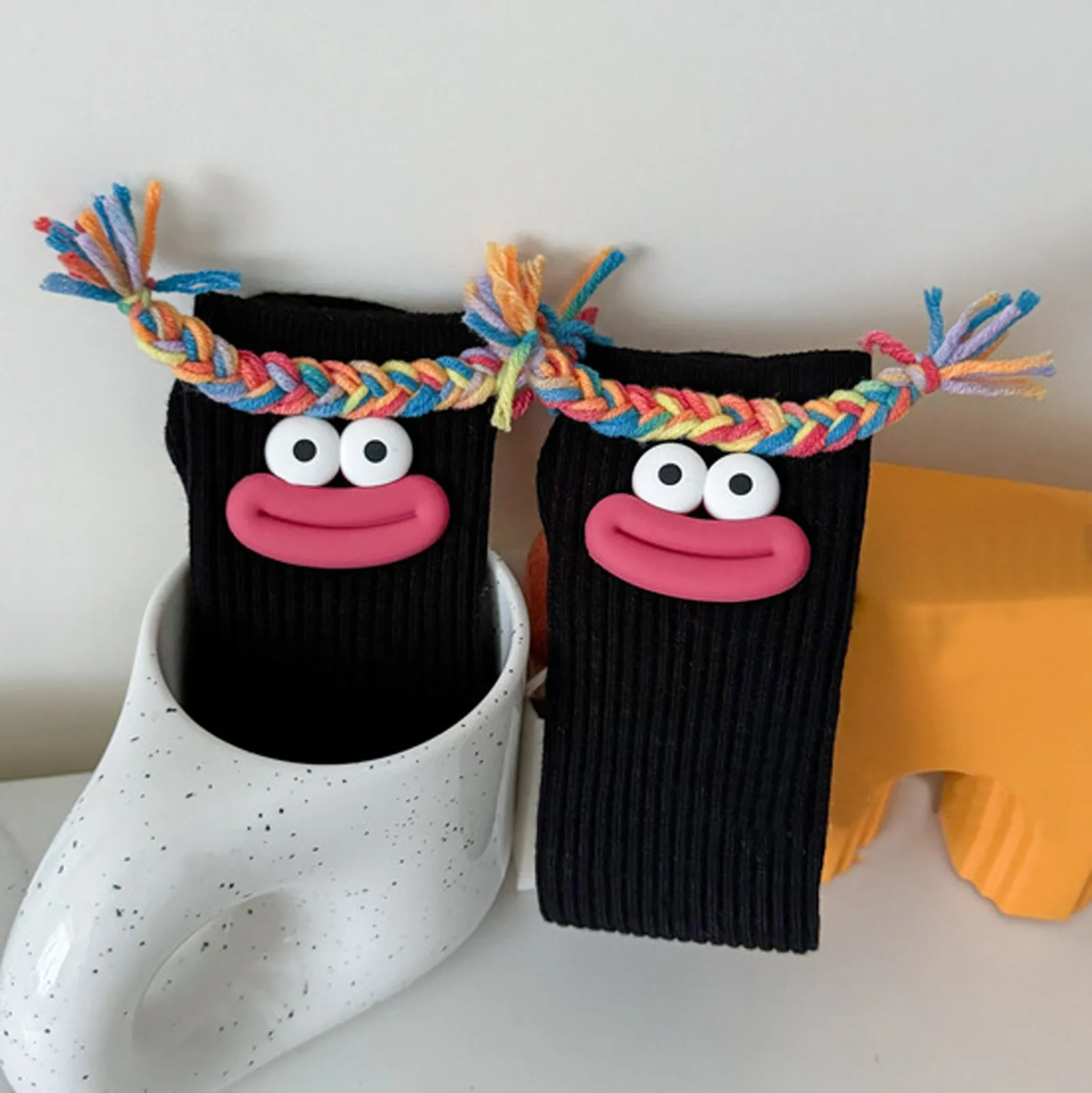 Frau Mittlere Länge Kawaii Cartoon Bunte Socke Mädchen Großen Mund Zöpfe Lustige Baumwolle Lange Socken Weibliche Nette Über Knie Hohe Strümpfe – Detail 24