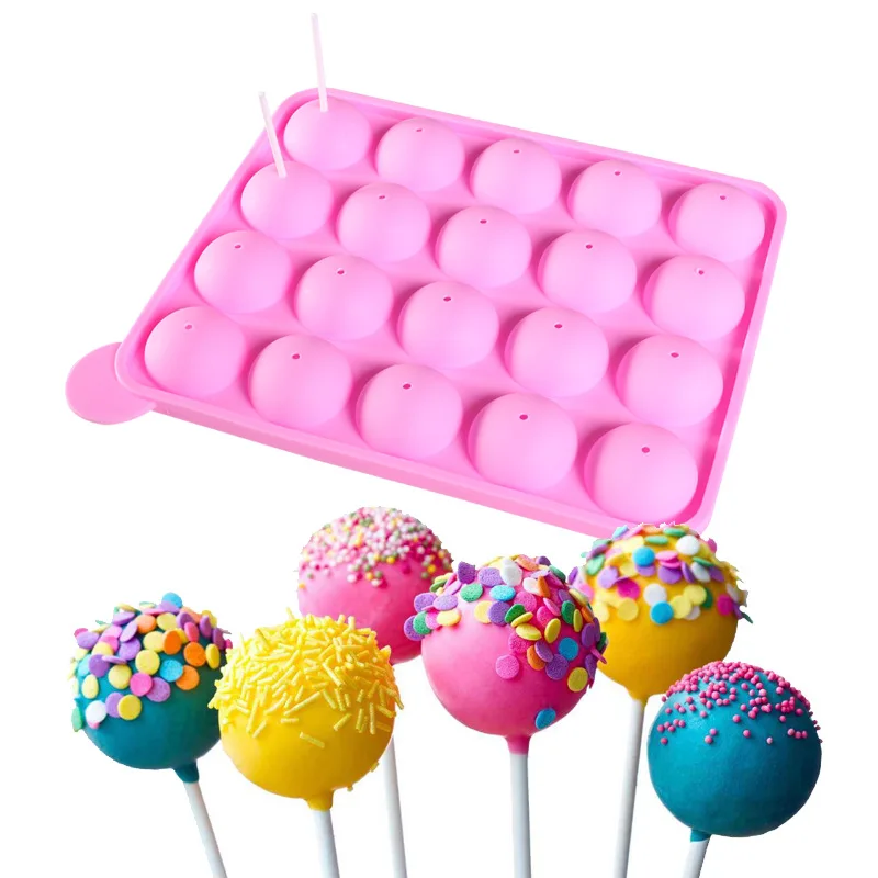 Moule à Sucettes en Silicone, 20 Trous, Bricolage, Chocolat, Gelée, Boule de Glace, Gâteau, Réutilisable, Dessert Cuisson, Antiadhésif, Outils de