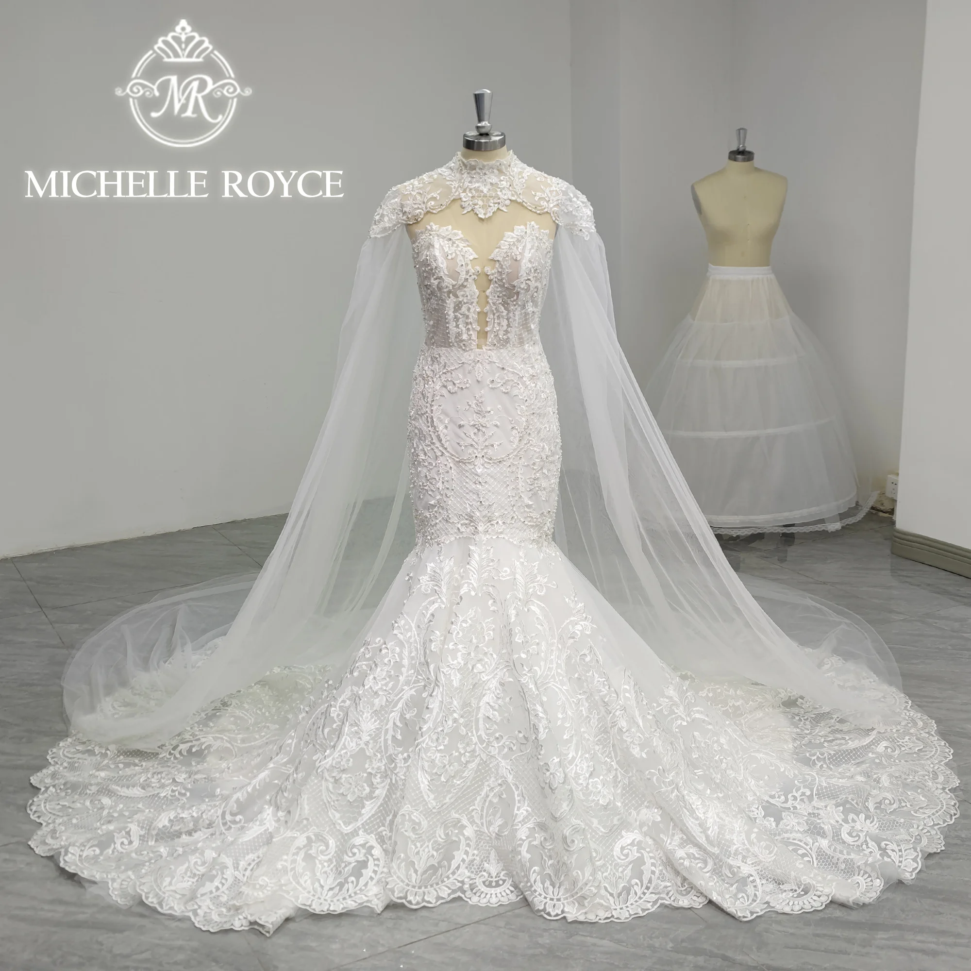 Michelle Royce Luxury Mermaid Wedding Dress Sweetheart Mit Cape Beading Appliques Wedding Gown Vestidos Elegantes Para Mujer