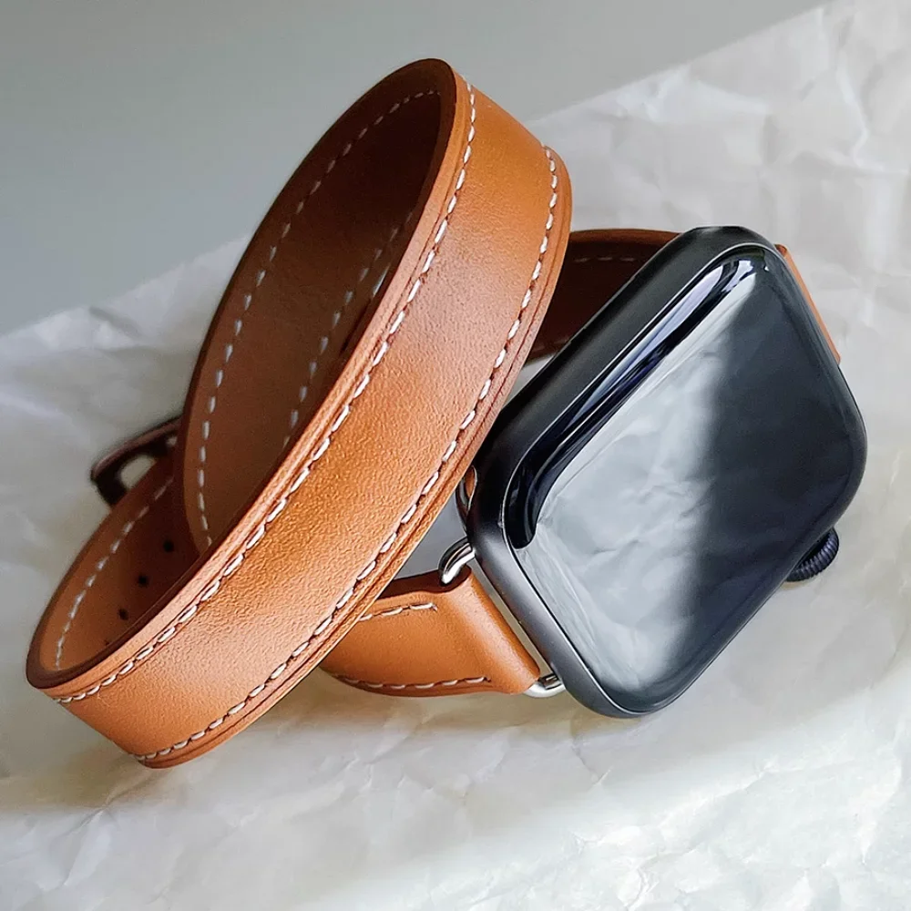

Тонкий кожаный ремешок с двойной петлей для Apple Watch Band Ultra 3 49 мм серии 11 10 46 мм 41 42 44 45 мм Браслет для IWatch 9 8 7 6 SE