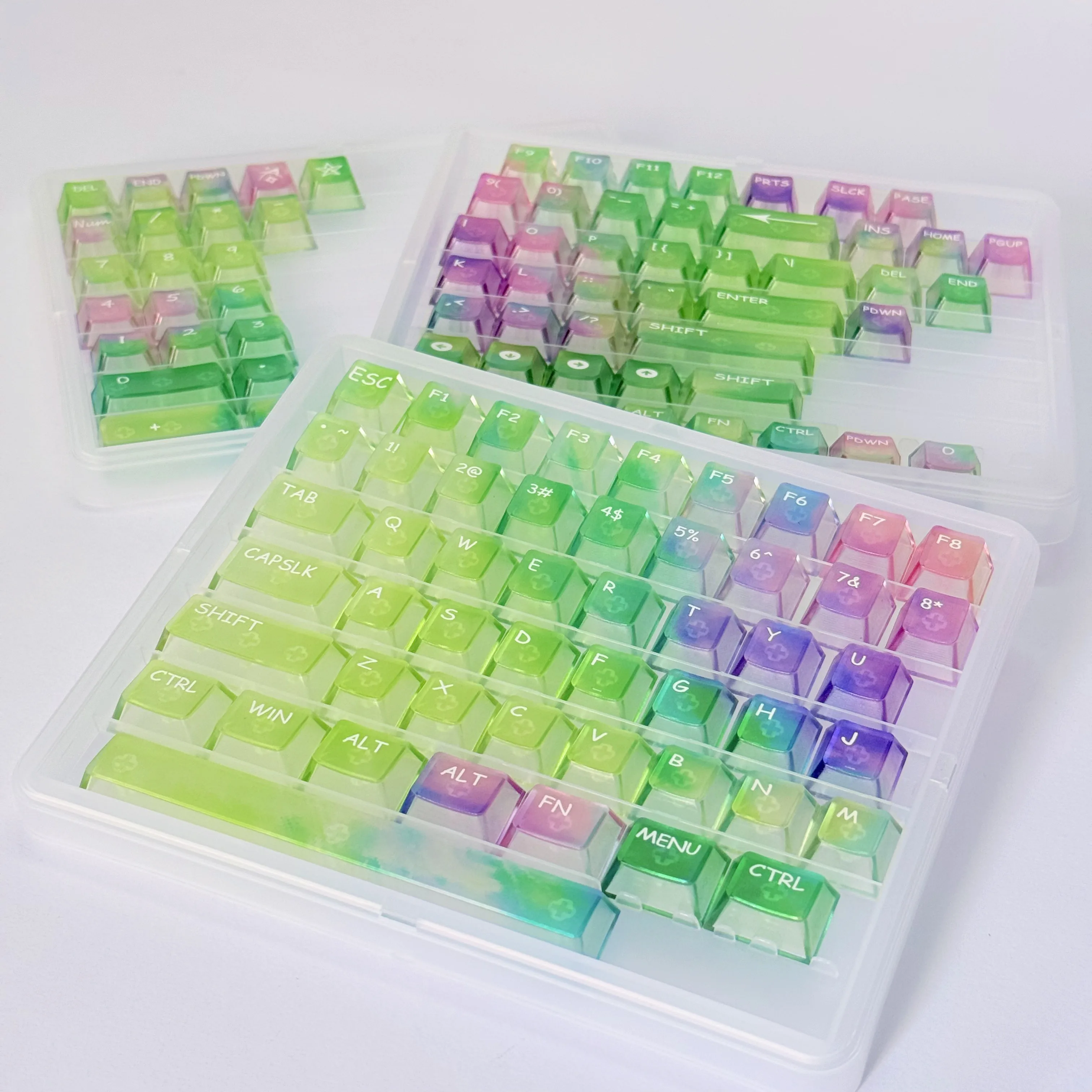 Mattierte transparente Regenbogen-Tastenkappe, PC-Kirschprofil, individuelle DIY-Tastenkappe, 119 Tasten für 60 % 65 % 75 % TKL, 96 % 100 % mechanische Tastatur
