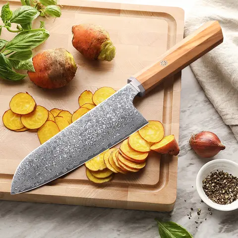 MOSTODOZO 7" Japanese Hand Forged Santoku Knife Damascus Steel Professional Chef Knives Kitchen Utility Cleaver Cooking Tools