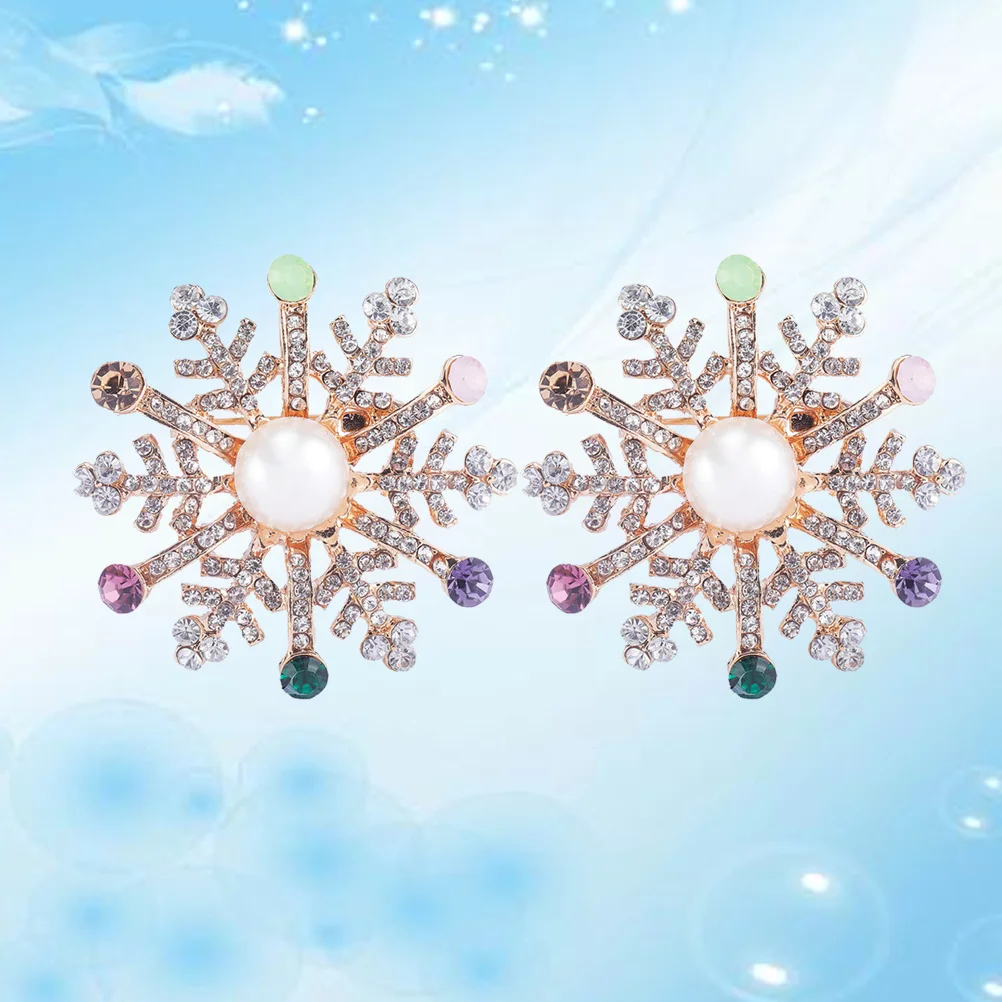 

2Pcs Snowflake Design Brooch Rhinestone Christmas Jewelry Accessories for Women Girls Party Dress Scarf Sweater