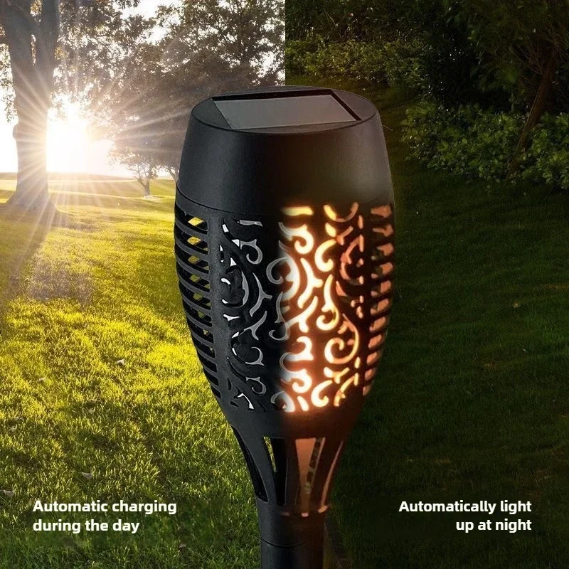 Solar Flame Lights Outdoor Path Lamp 12 LED Waterproof Dusk to Dawn Auto On Off for Garden Lawn Yard Patio Walkway Decoration