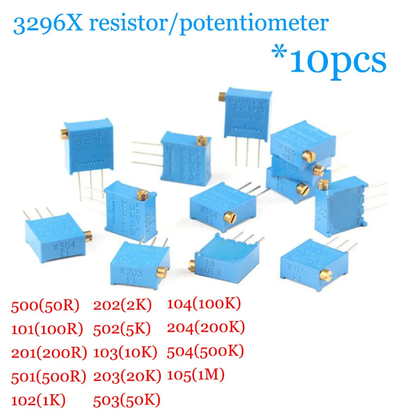 10pcs 3296X Side adjustable resistor/potentiometer 102/103/203/503/105 1K 10K 1M