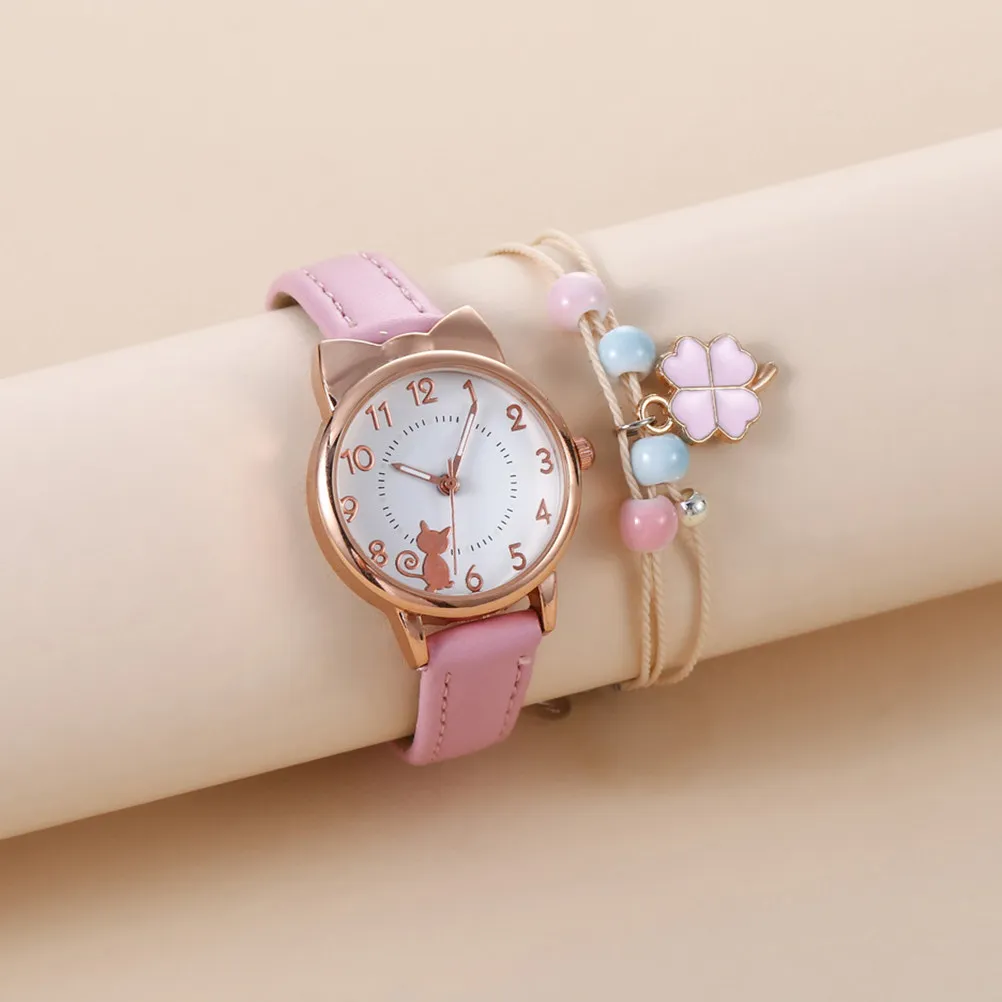 1Set Cat Design Women Quartz Watch Simple Chic Skin-Friendly Wrist Watch for Office Students Party Banquet Leisure Style