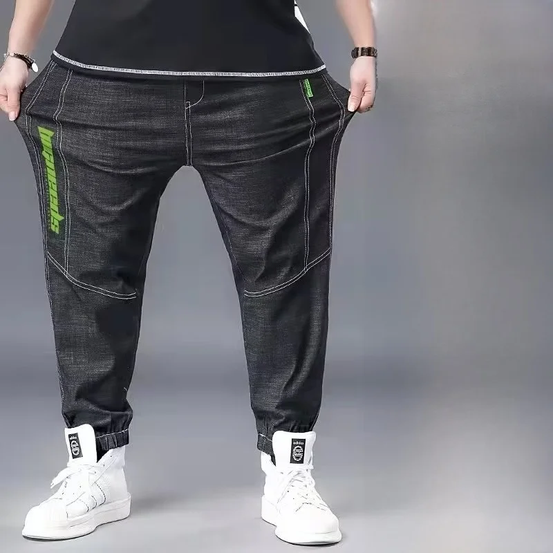 

plus Size Men's Jeans Loose Fit Workwear Trousers Cotton Stretch Denim mid Waist Youth Trendy Long Pants Wear Resistant