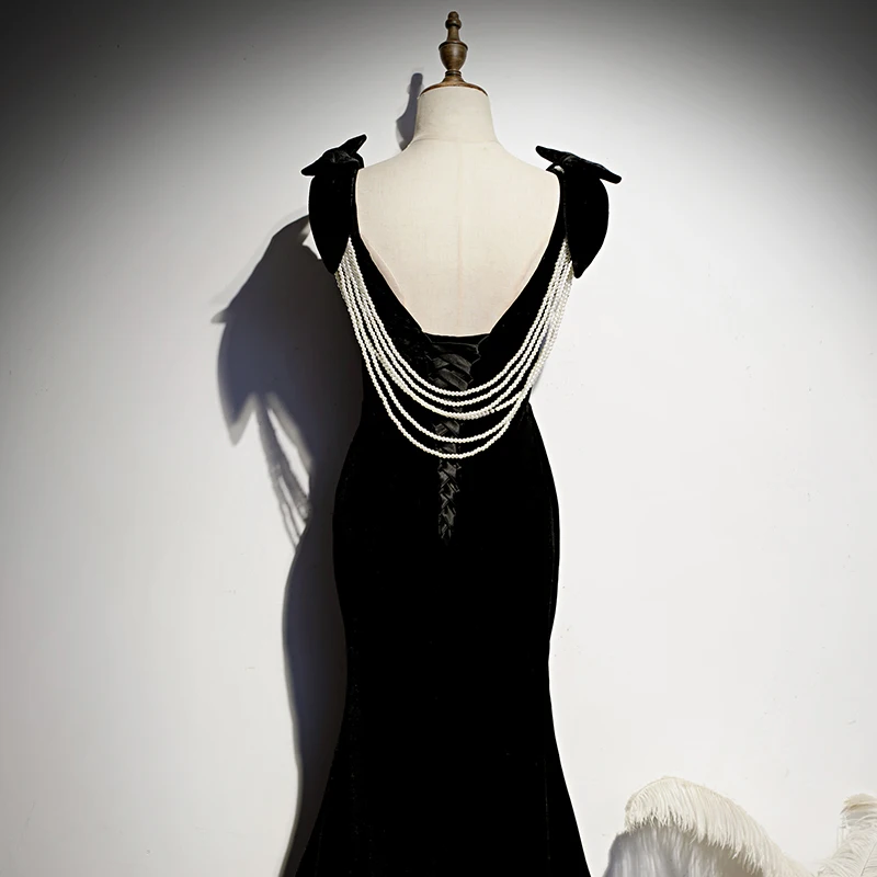 

Новое женское вечернее платье 2026 года, длинное, с эффектом «рыбий хвост», для выступлений, вокальных экзаменов, черное, в стиле ретро, с завышенной талией