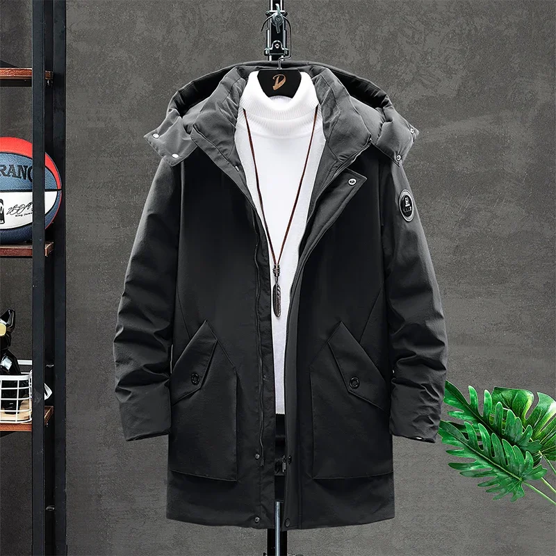 Outdoor Cold and Wind Protection Men's Mid-length Mountaineering Down Jacket Classic White Duck Down Couple Cotton-padded Jacket