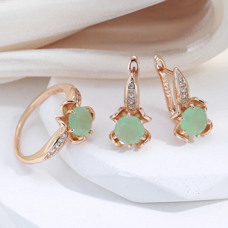 SYOUJYO Emerald Natural Zircon Flower Shape Rings For Women 585 Rose Gold Color Fine Jewelry Luxury Design Vintage Opal Rings