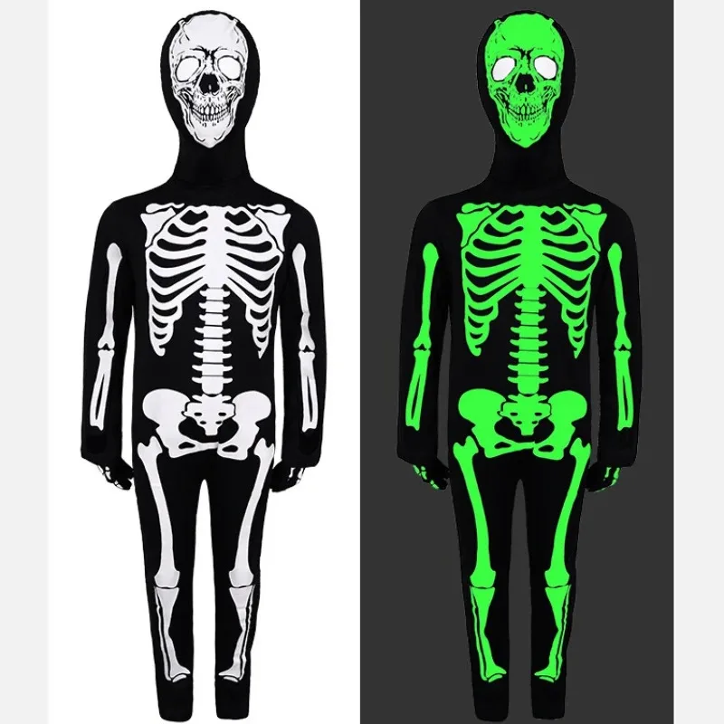 Máscara de esqueleto de Halloween, disfraz de Cosplay para adultos y niños, ropa de zombis con calavera de terror, mono, capa, fiesta de Carnaval, hombres y mujeres