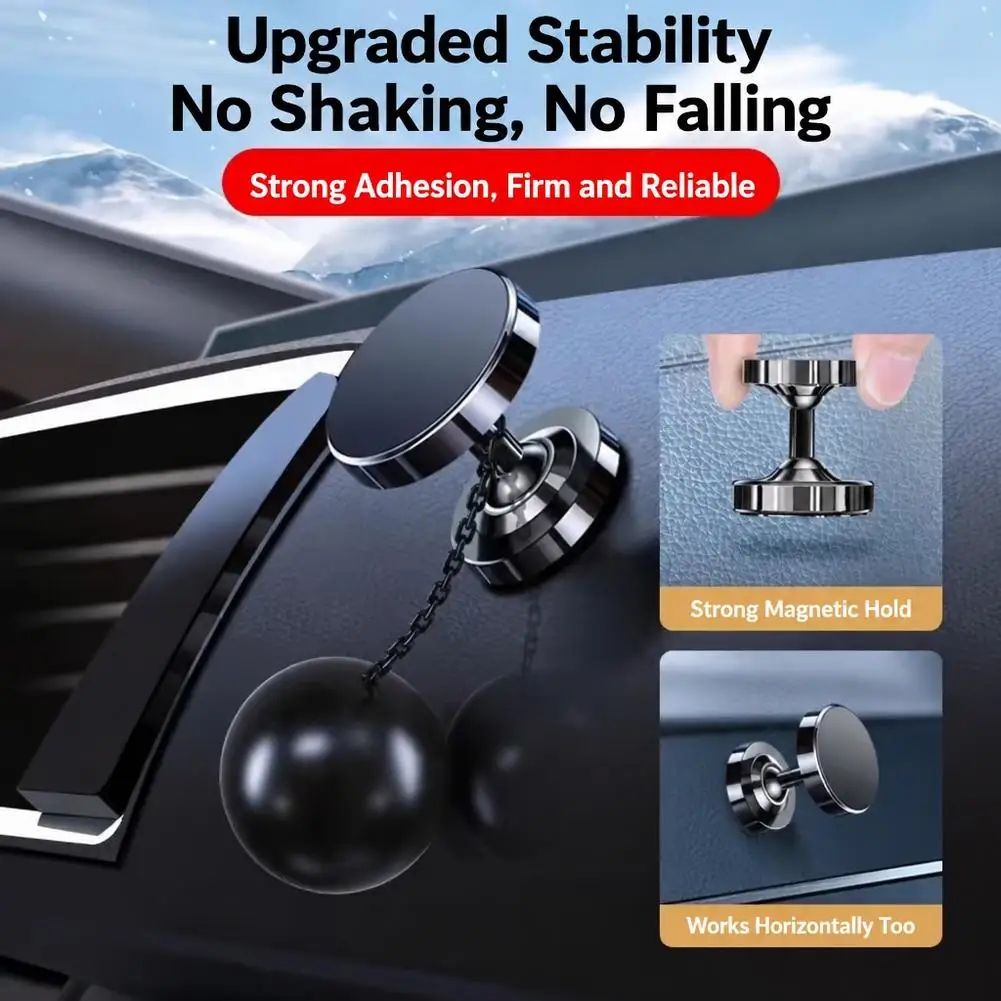 Magnetic Car Phone Holder Dual Ball Rotation Dashboard Mount Strong Stand Multi Surface Placement For iPhone 18 17 16