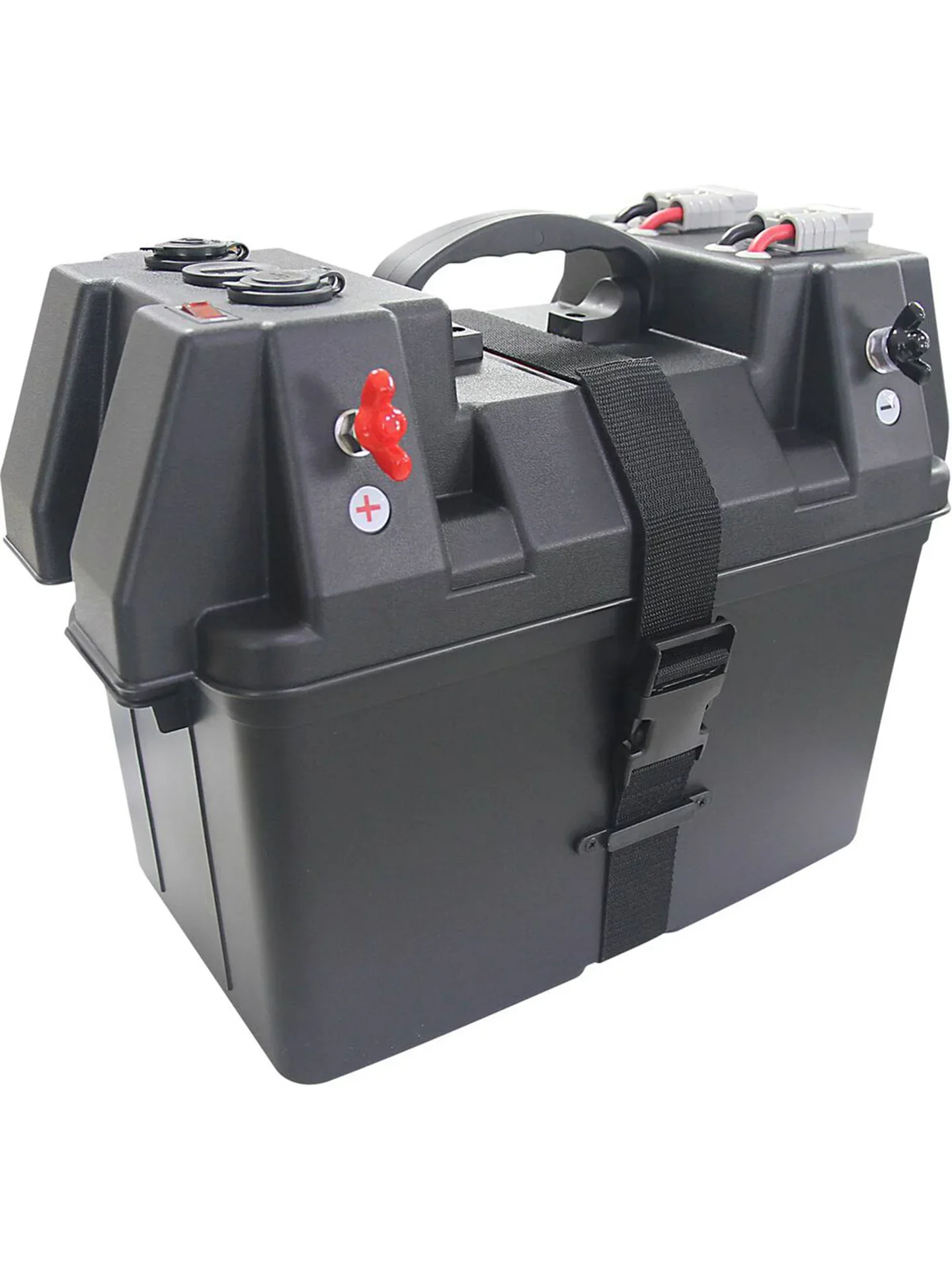 12-24V scheepsaccubak met USB-oplader en voltmeter – draagbaar krachtcentrum voor boot, kajak, camper, gebruik buitenshuis - afbeelding 2