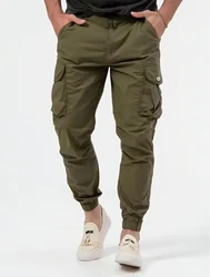 Pantalones Cargo para hombre, pantalón largo, cintura alta, Simple, con cremallera, empalme, rectos, informales, bolsillos regulares, liso, Otoño Invierno 2024