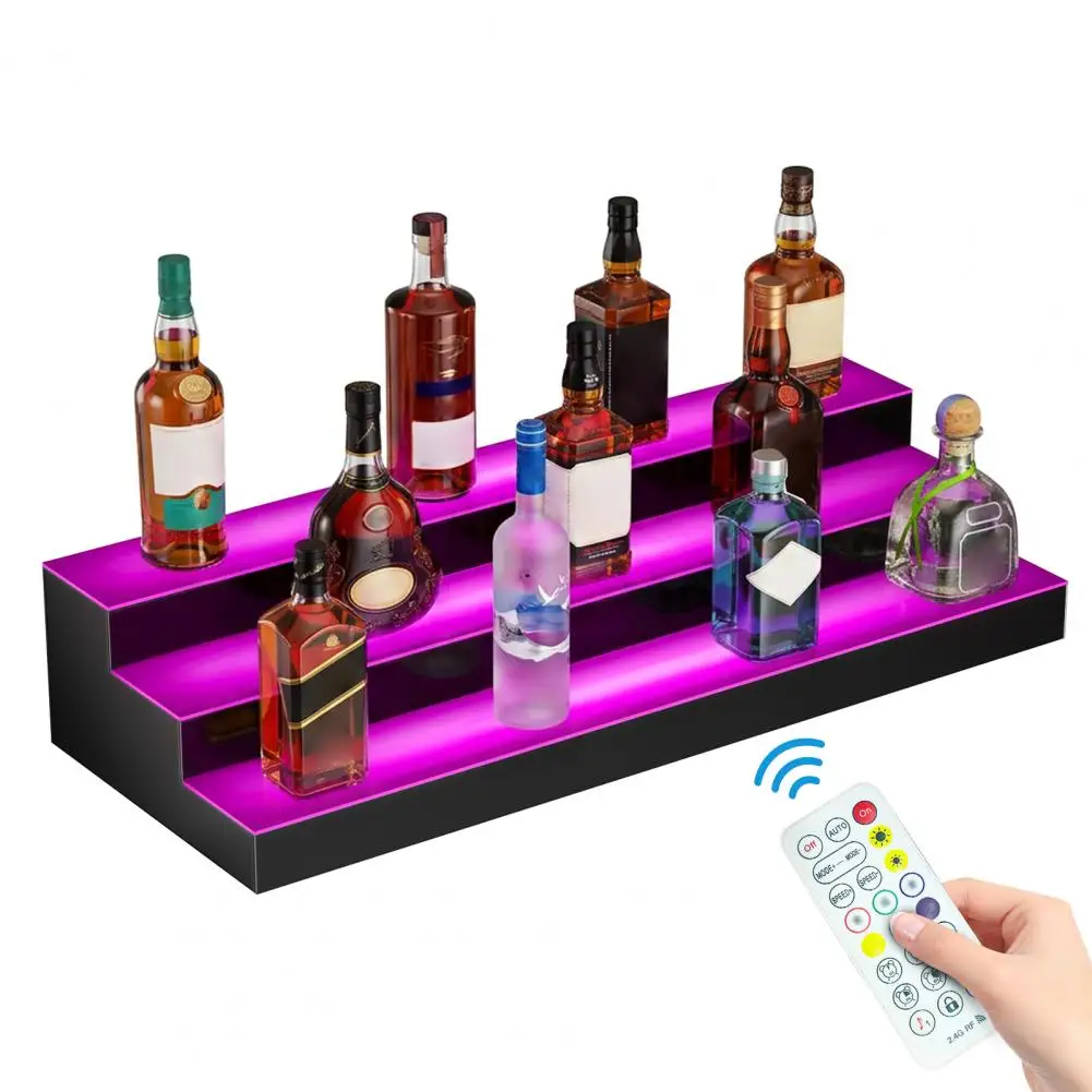 3-Tier LED Acrylic Wine Rack 30 Inch,7 Color App Remote Timer Control Hold 24 Bottles,Modern Display Shelf for Bar Party Decor