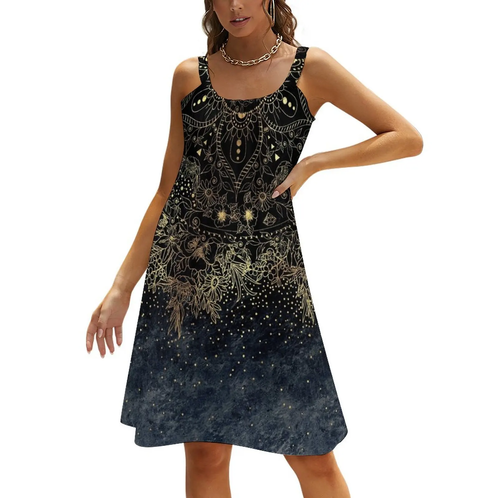 

Blue Gold Mandala Floral Beach Sling Skirt elegant party dress for women 2024 Casual dresses