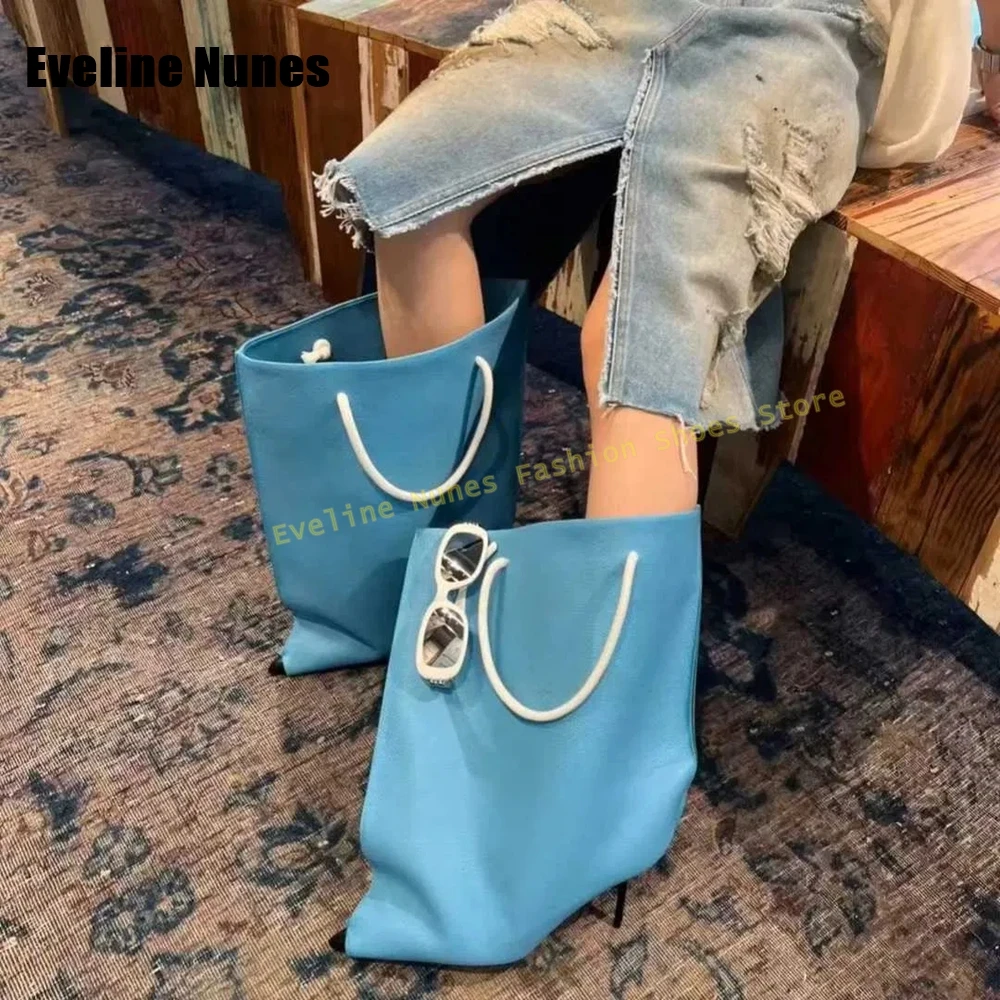 

Carrying Strap Blue Trouser Boots Pointed Toe Stiletto Pull On Fashion Street Style Women Knee High Boots 2025 Autumn New Style