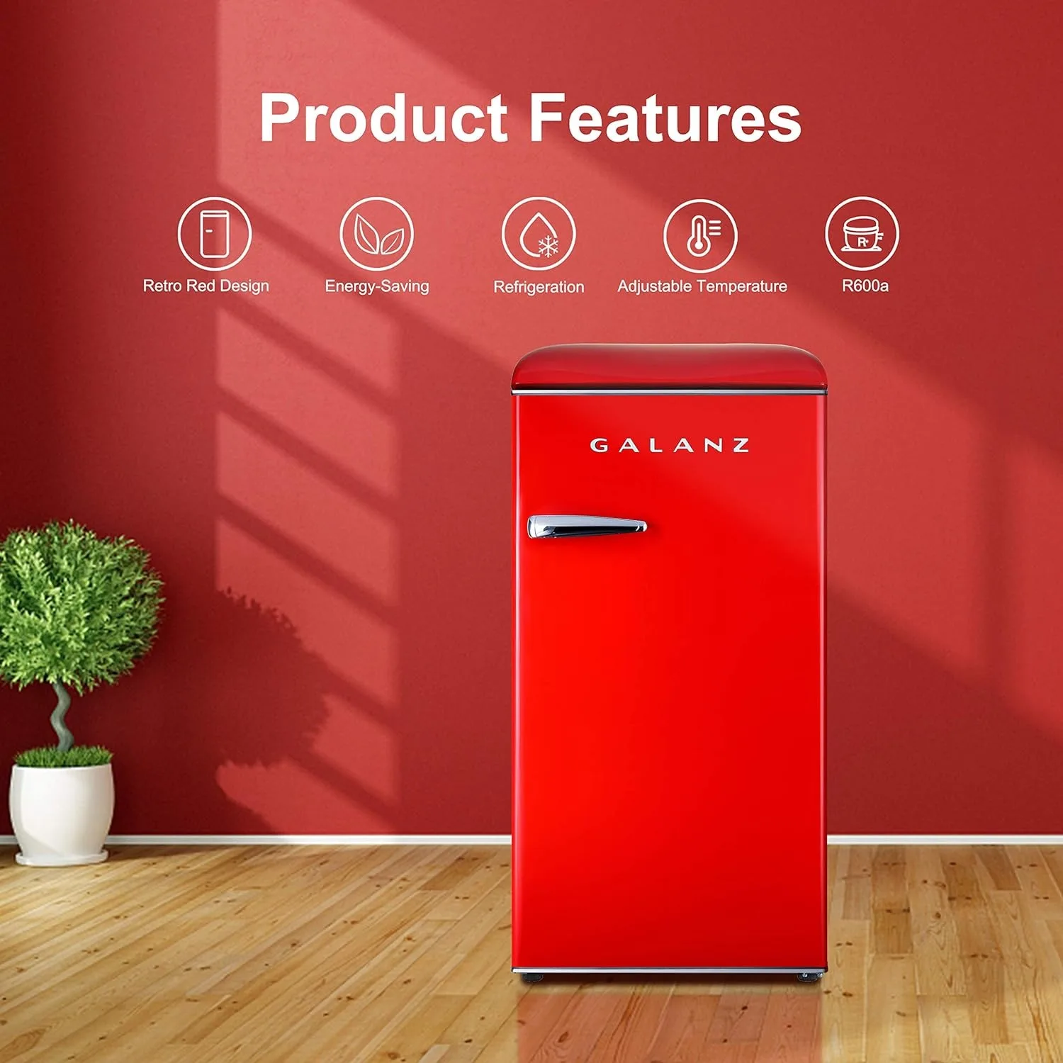 GLR33MRDR10 Retro Compact Refrigerator, Single Door Fridge, Adjustable Mechanical Thermostat with Chiller, 3.3 Cu Ft, Red