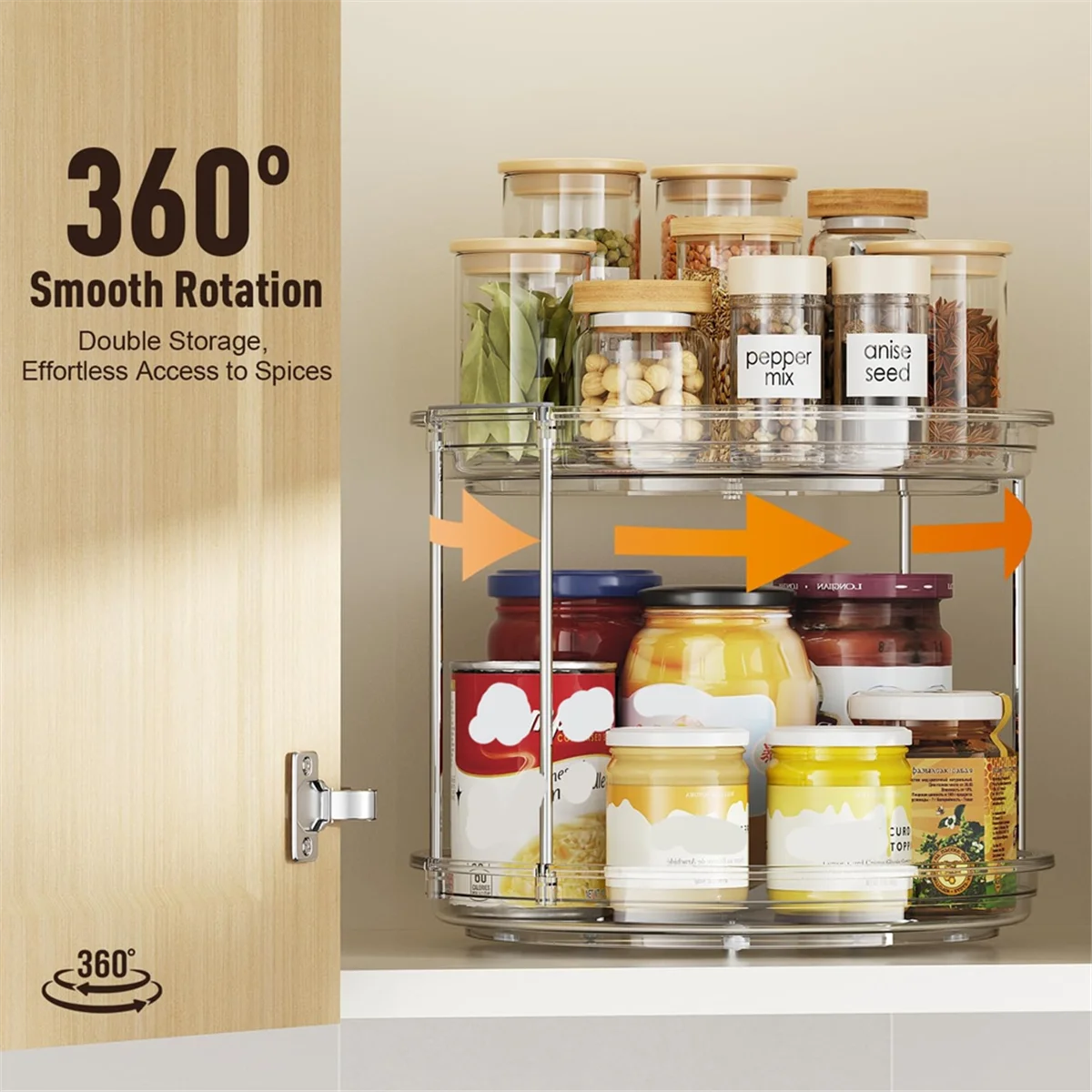 

A04I 2 Tier Organizer, 9.25Inch Turntable for Cabinet, Stackable Turntable Organizer Rotating Spice Rack Organization
