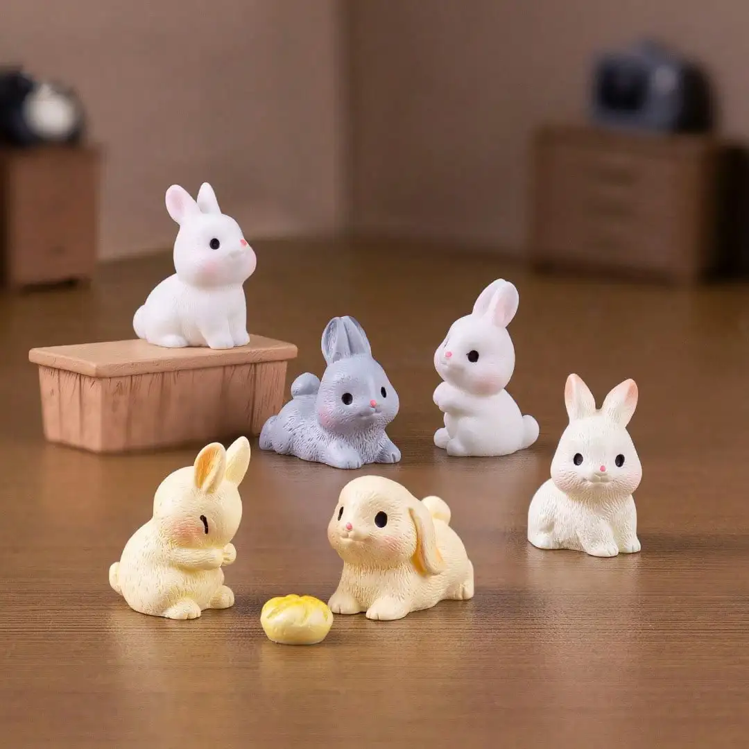 4Pcs Rabbit Figurine Landscape Home Kawaii Room Decor Miniature Fairy Garden Decoration Accessories