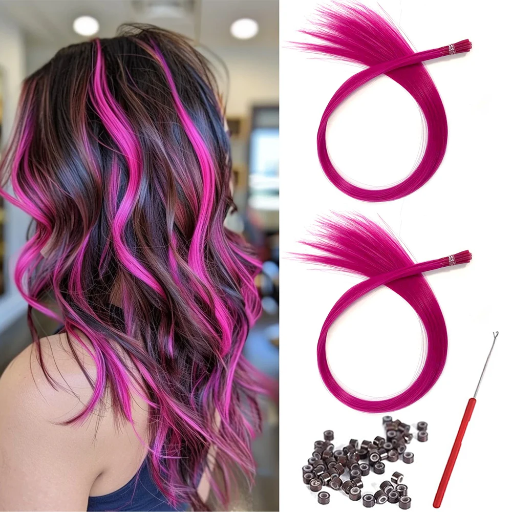 

20 прядей синтетических волос I-Tip Fusion для наращивания, праздничные цвета, 16 дюймов, прямые, термостойкие, с эффектом перьев, для фестивалей