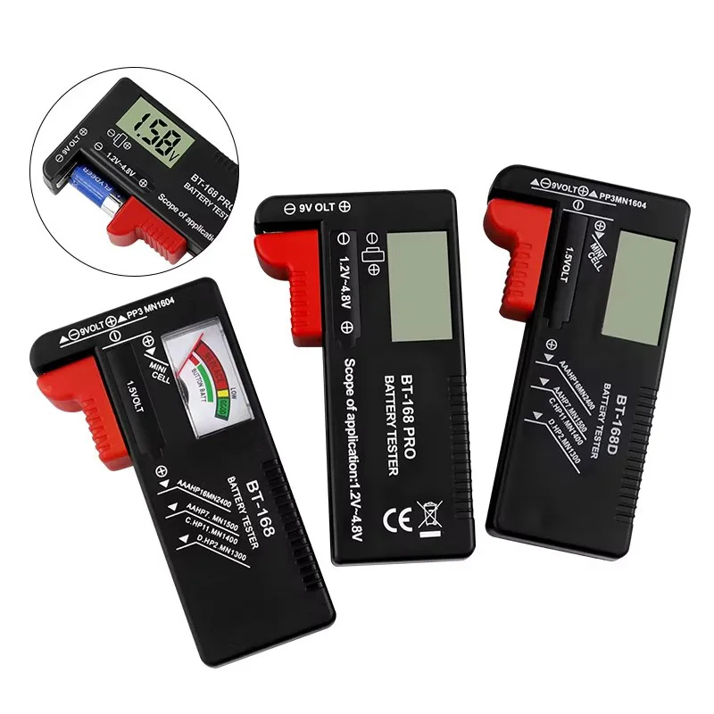 BT-168 Universal Portable Button Cell Battery Capacity Tester Voltage Checker Power Meter for AA AAA C D 9V 1.5V Tool