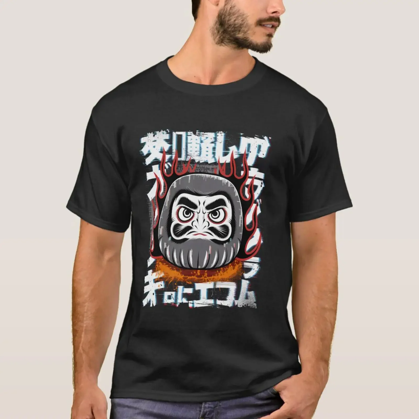 Japanese Daruma Doll Buddhism Japan Traditional T Shirt vintage Washed Breathable Versatile Casual Comfortable Slightly Soft