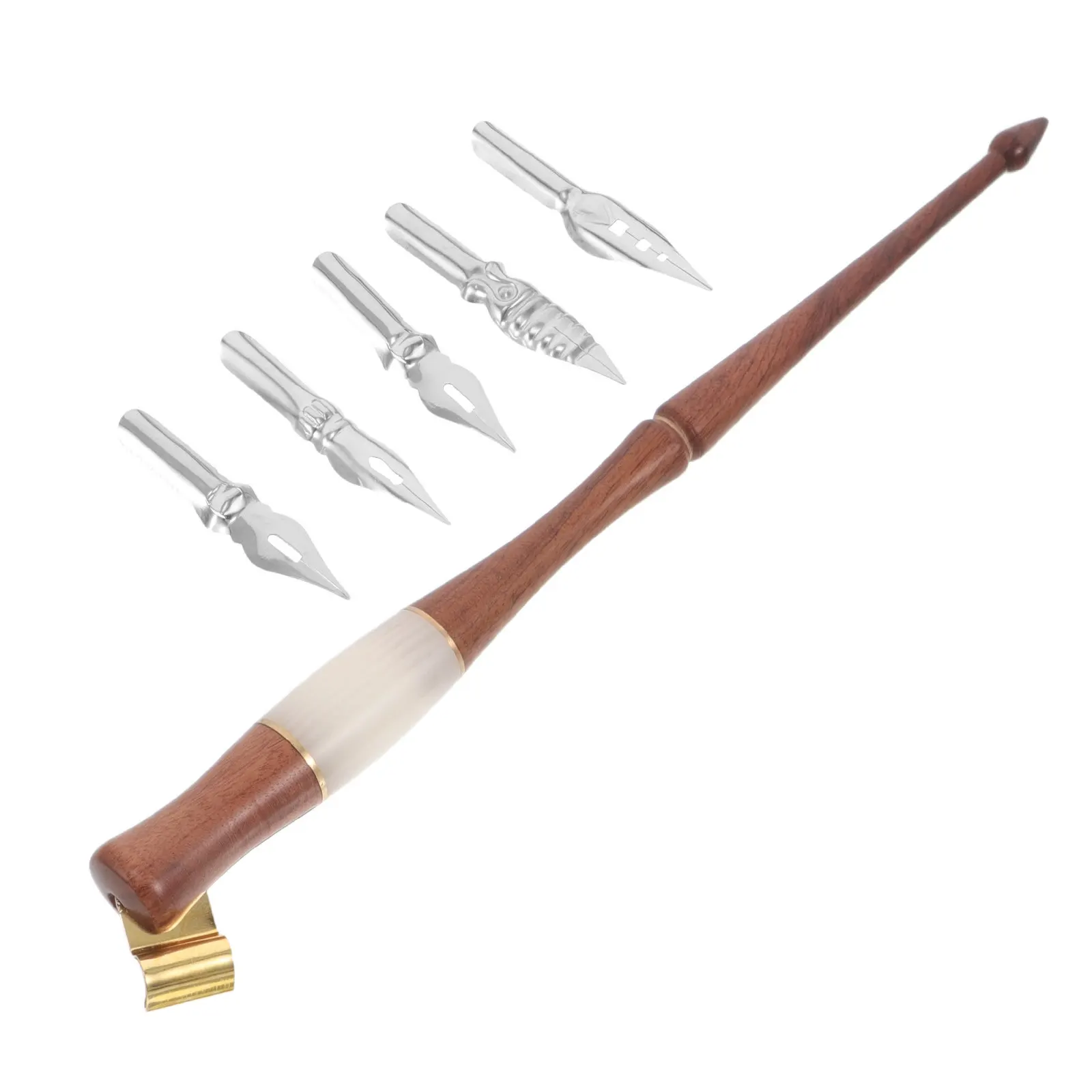 1Set European Vintage Wooden Calligraphy Pen Hardwood Resin Smooth Lines Precision Dip Pen Artistic Painting Drawing
