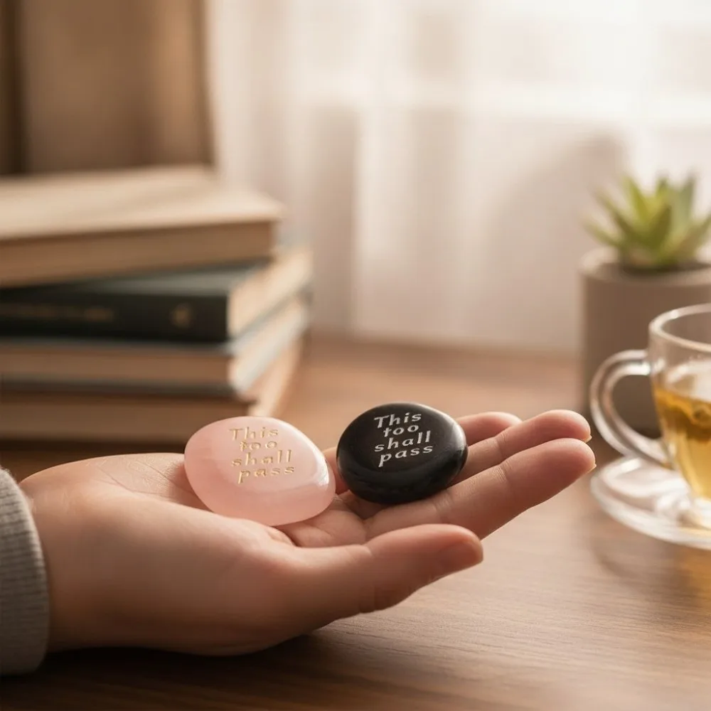 2pcs Portable Pink Crystal Engraved Crystal Stone Pocket Size Engraved Pattern Pocket Palm Stone Worry Stone For Mindfulness