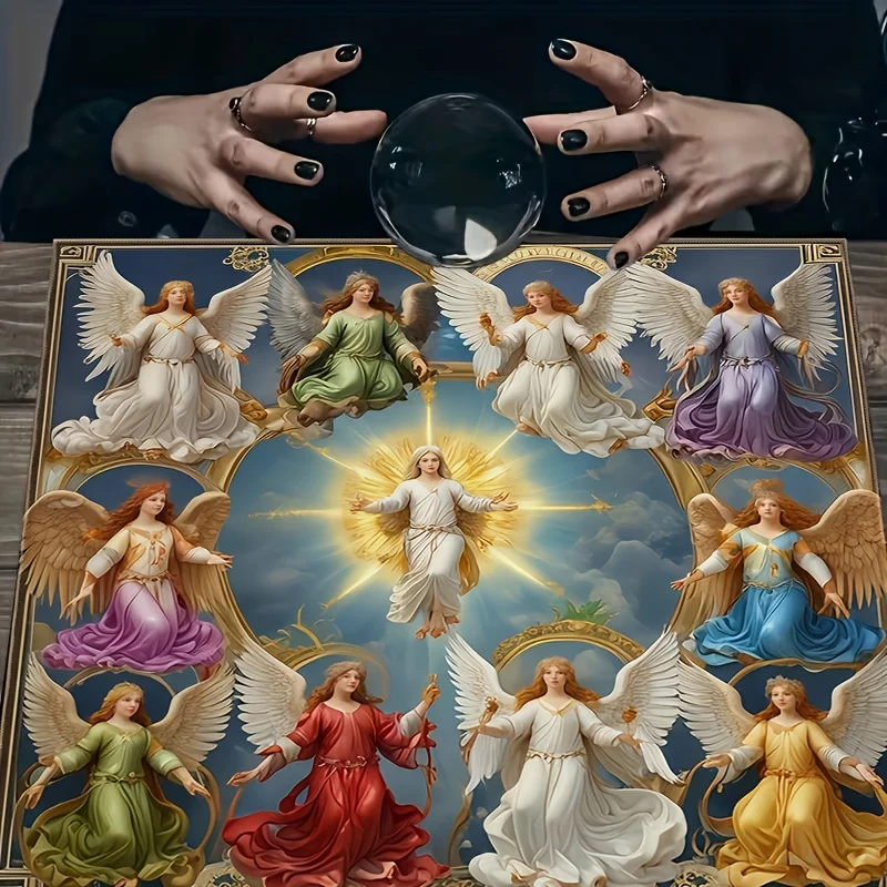 Divine Angelic Tarot Cloth Table Runner Sacred Spiritual Mystical Decorative Tablecloth Wicca Occult Magic Boho Astrology Crysta
