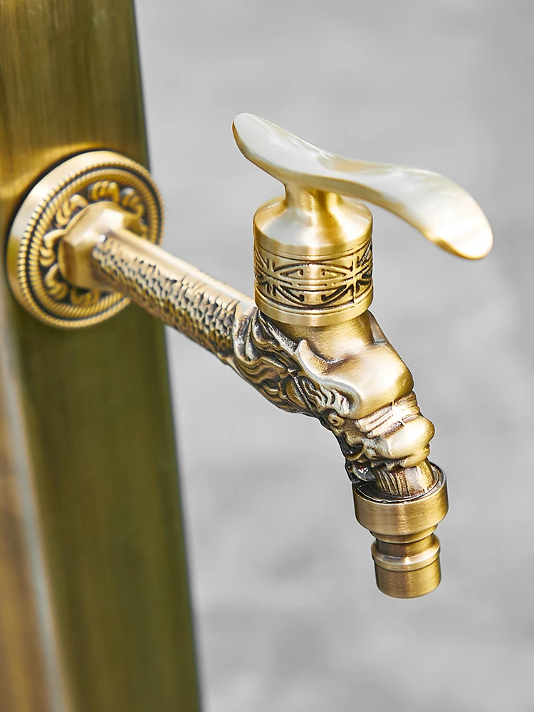 Outdoor Villa Courtyard Garden Animal Archaistic Faucet Anti-Freezing Outdoor Copper Column Household Washing Machine Faucet