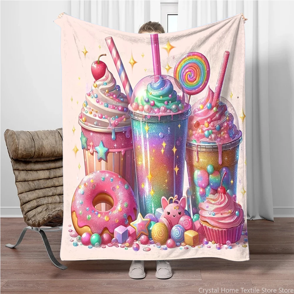 

Flannel Throw Blanket Whimsical Ice Cream & Sweets Fantasy,suitable for sofas,beds,offices,travel,camping chairs,warm blanket