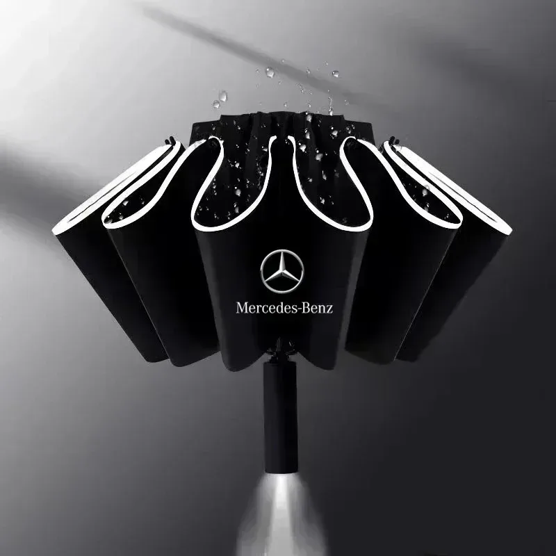 Guarda-chuva automático com faixa reflexiva de LED, guarda-chuva para chuva e vento para Mercedes Benz S320 W164 W203 W204 W168 C180 E320 A200 CLA