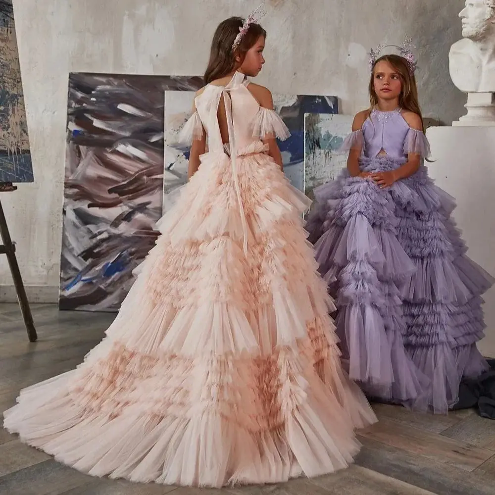

Off The Shoulder Flower Girl Dresses for Wedding Long Layered Birthday Gowns for Photoshoot First Communion Gowns Customized