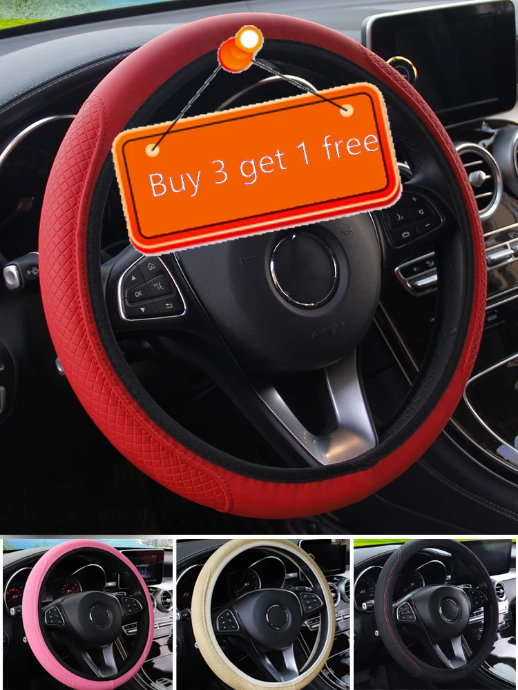 Car Steering Wheel Cover Breathable Anti Slip PU Leather Steering Covers Suitable 37-38cm Auto Decoration Carbon Fiber