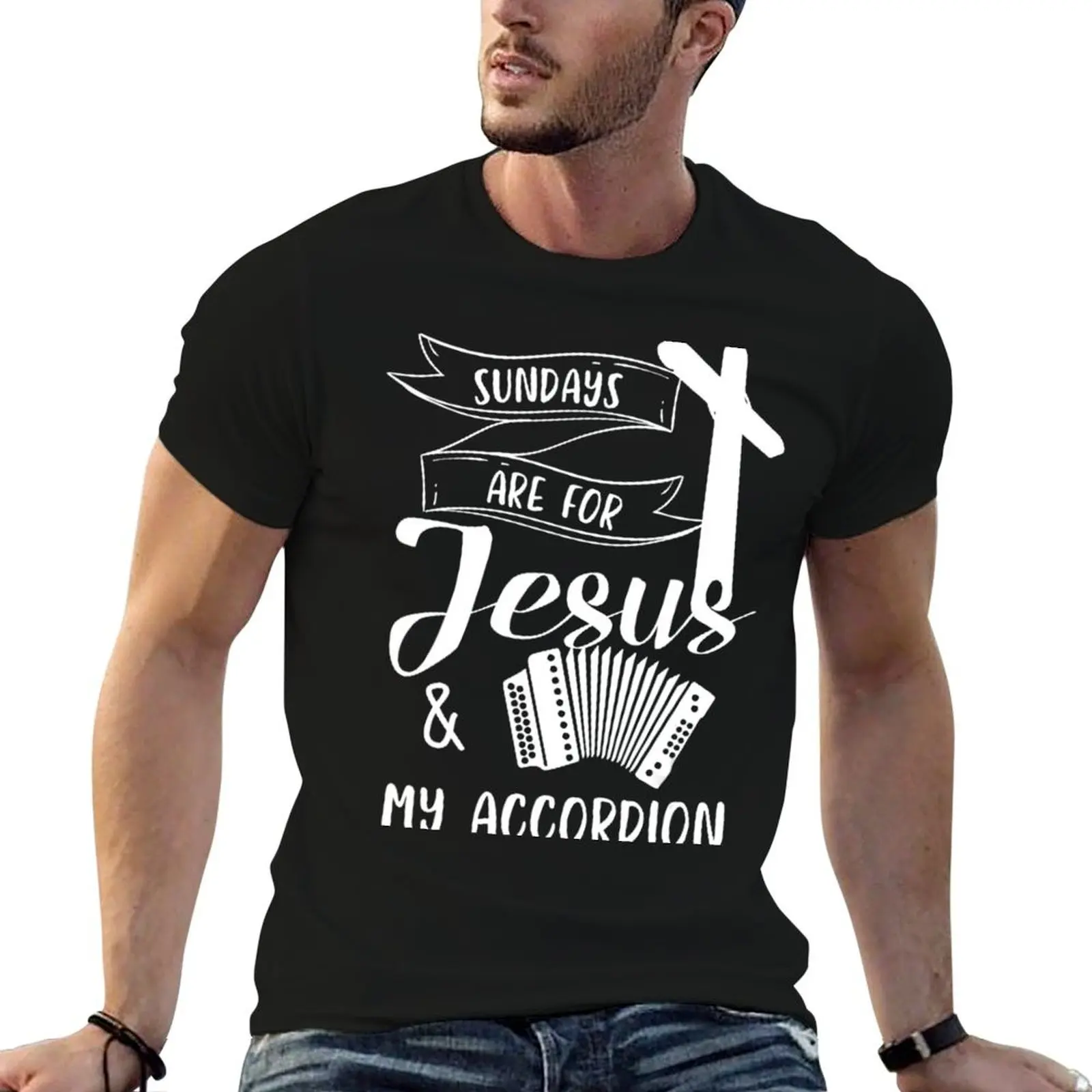 Accordion Merch Jesus Quotes Gifts For Accordion Players T-Shirt Christmas Casual Short Sleeve Top