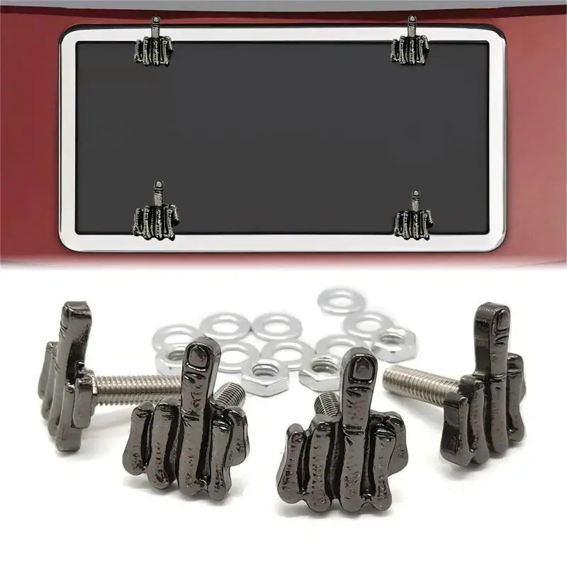 

4Pcs Middle Finger Bolts License Plate Screws License Plate Caps For Car Tag Frame Motorcycle Screws Replacement Kit