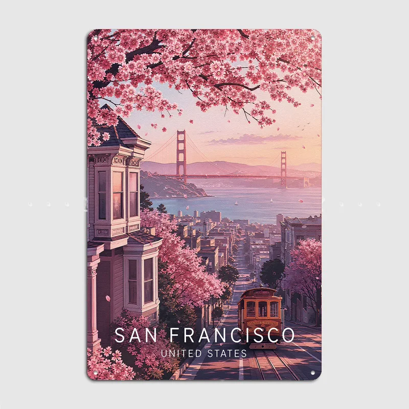 San Francisco Cherry Blossom Metal Custom Sign Living Room Wall Indoor Decor Room Decoration Bedroom Posters Home Decor