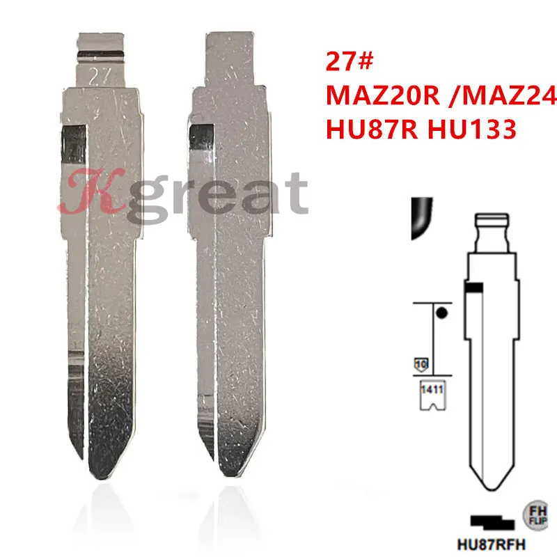 10pcs 27# MAZ20R Uncut Flip Metal Key Blade MAZ24 HU87R HU133 Remotes Car Key Blanks for Mazda Suzuki for KD Keydiy Xhorse VVDI