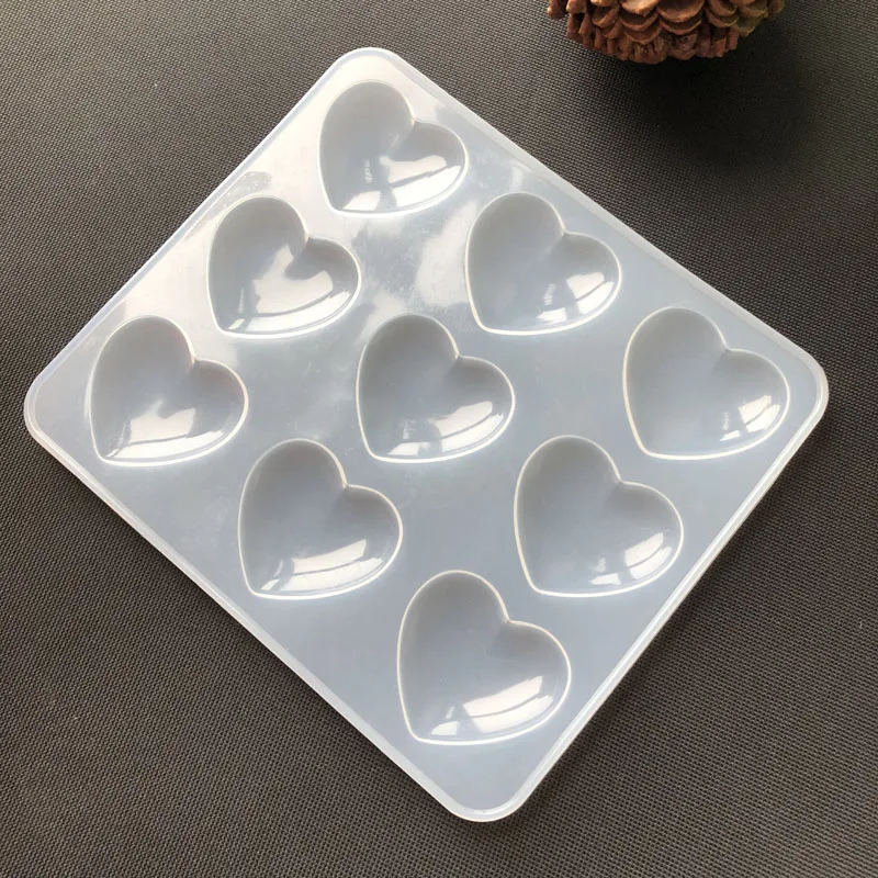 Silicone Mold 9pcs Heart DIY Epoxy Resin Crafts Jewelry Making Handmade Tools Mirror Crystal Molds Cake Fondant Chocolate