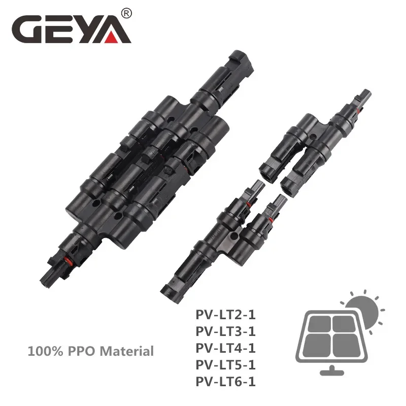 GEYA 1Pair  PV T Branch Solar Connector Male & Female 100% PP0 2.5mm Sq~6.0mm  IP67 2-1 3-1 4-1 5-1 6-1