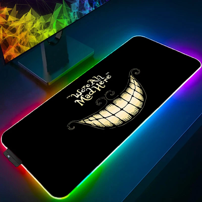 RGB Mouse Pad Alice in Wonderland Backlight Large PC Computer Gamer Gaming XXL Accessories LED Mousepad Keyboard Desk Mat Carpet