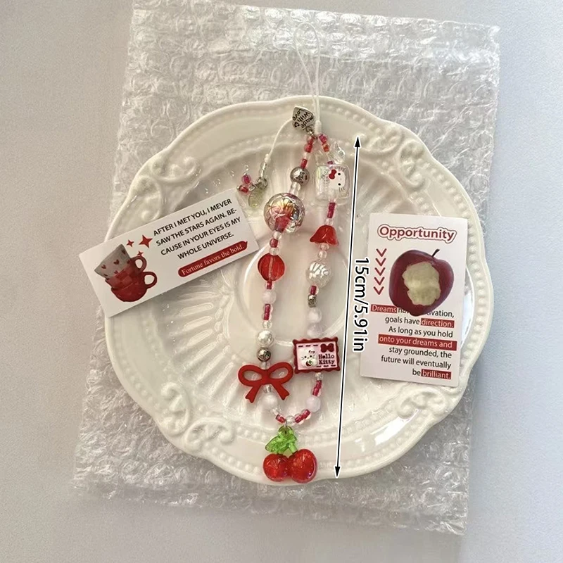 مرحبا كيتي الخرز سلسلة هاتف سانريو KT القط قلادة حلية حقيبة سماعة الاذن حبل معلق مكافحة خسر الحبل شريط للرسغ حقيبة ديكور