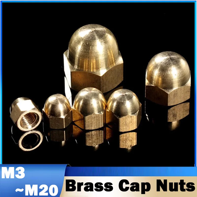 M3~M20 Acorn Hex Cap Nuts Brass Dome Head Hex Decorative Cap Nuts for Screws Bolts Industrial Mechanical