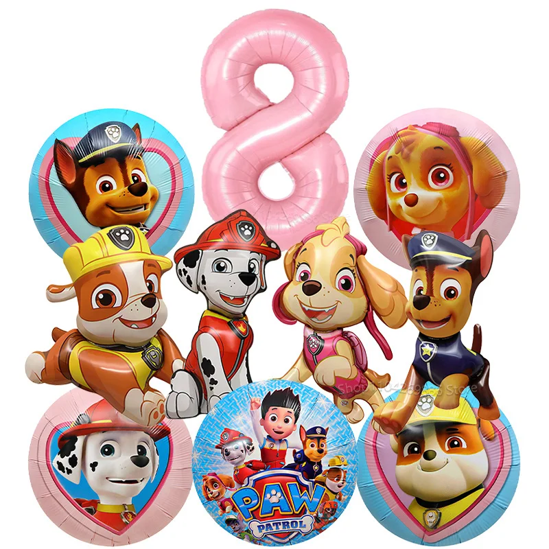 10-teiliges Paw Patrol Ballon-Set Hunde-Folienballons 32 Zoll Blau Rosa Zahlenballon für Kinder 1-9. Geburtstag Party-Dekoration für Jungen & Mädchen