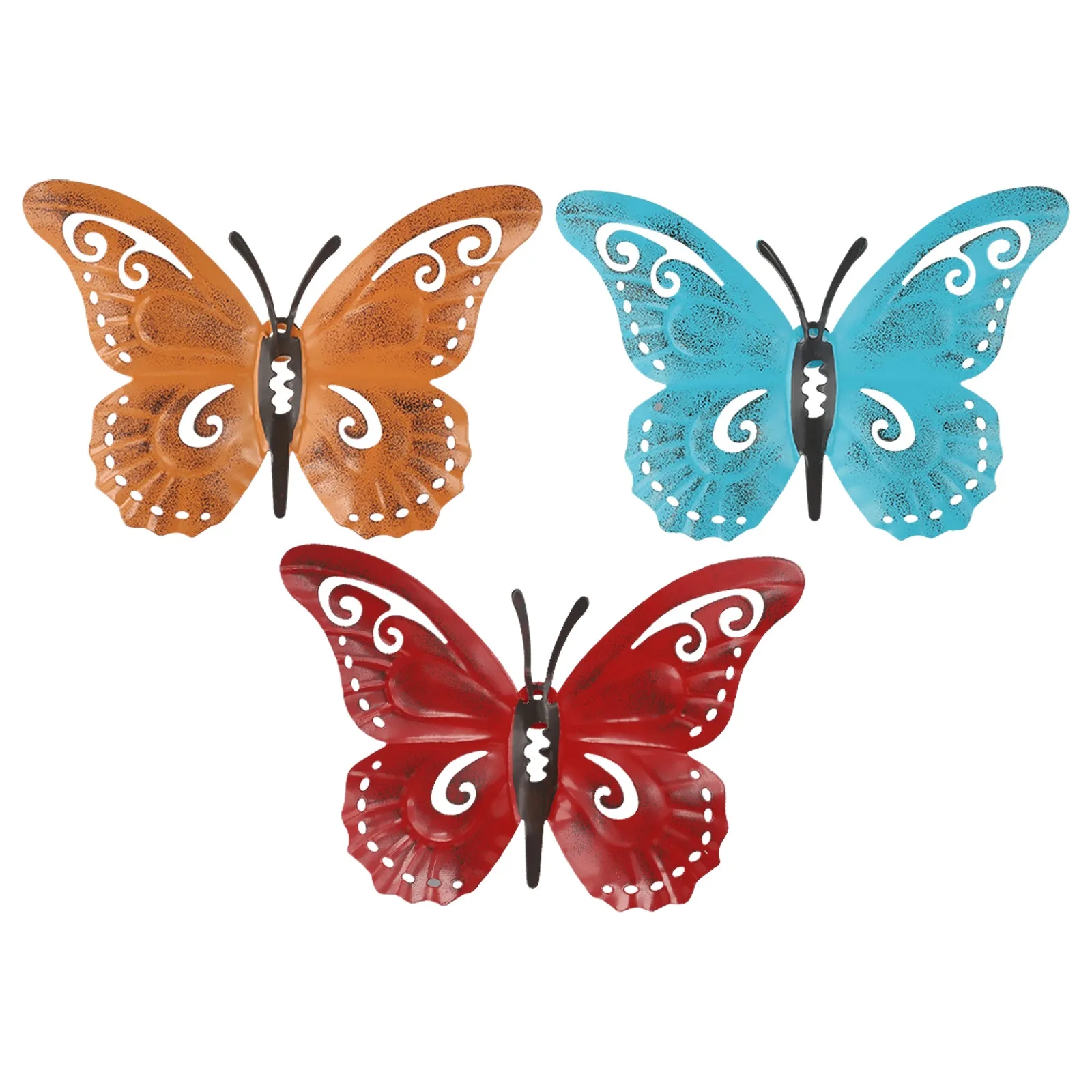 3PCS Three-Dimensional Butterfly Ornament Hollow Out Iron Simulation Butterfly Home Wall Sticker Garden Home Decorations