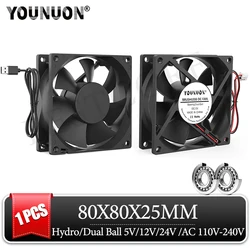 YOUNUN 1PCS 80mm 8025 80X80X25MM Cooling Fan 5V/12V/24V DC Brushless Cooling Cooler Fan 8025 Sleeve&Dual Ball Bearing Axial Fan