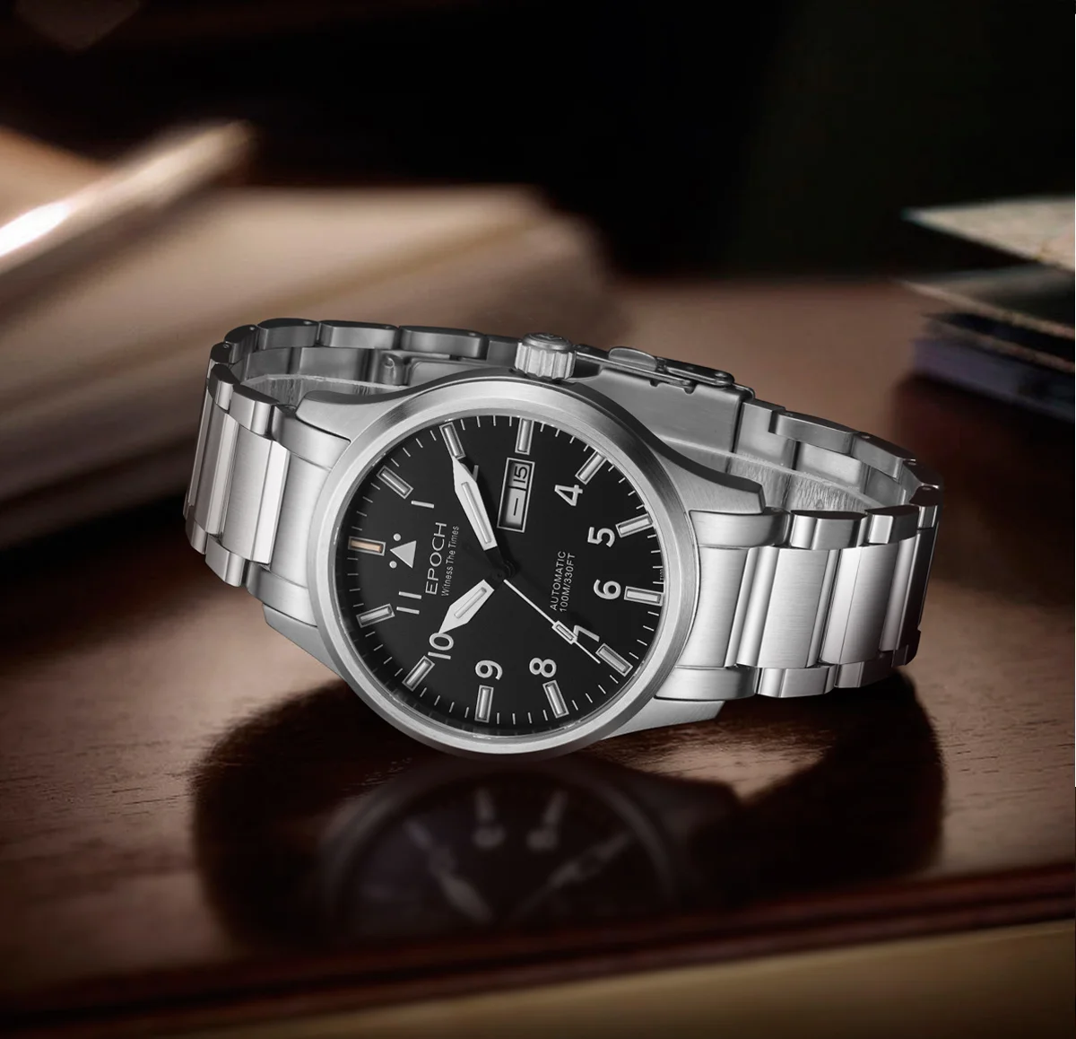 EPOCH Men Luminous Rainbow Light Watch Automatic Mechanical Japan Miyota 21Jewels Sapphire WR100M English Chinese week