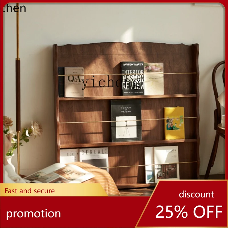 PYH Vintage Simple Light Luxury Solid Wood Reading Rack Display Rack Vintage Storage Shelf Floor-standing